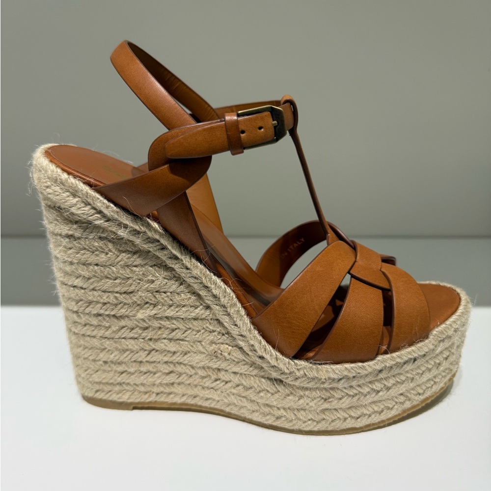 SAINT LAURENT TRIBUTE ESPADRILLES WEDGE IN SMOOTH LEATHER